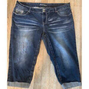 Amethyst Jeans Cropped Capri Cuffed Embroidered Whiskering Plus 20